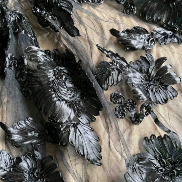 New Chic Floral Embroidered Applique Full Midi Dress Black Sleeveless - Picture 8 of 10